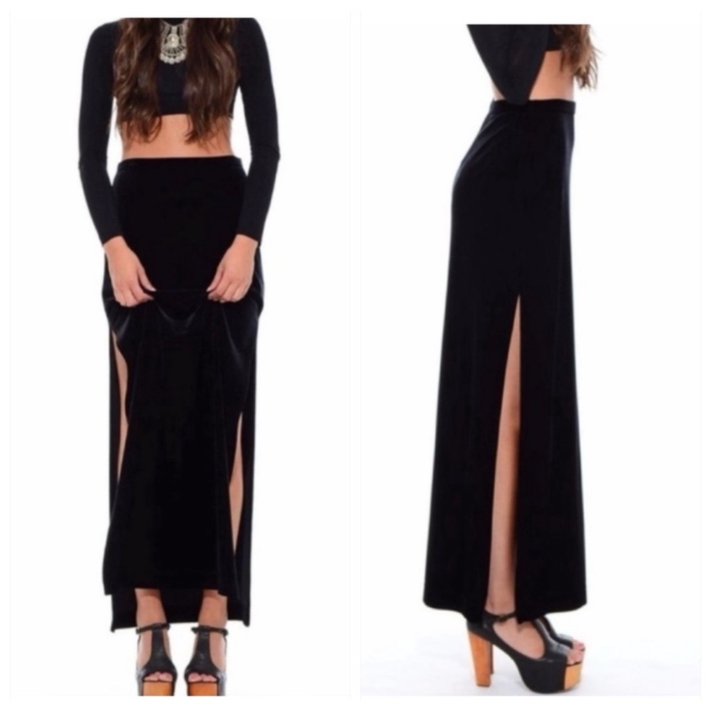 Tadashi Skirt Womens Size Large velvet Black side slit maxi evening cocktail